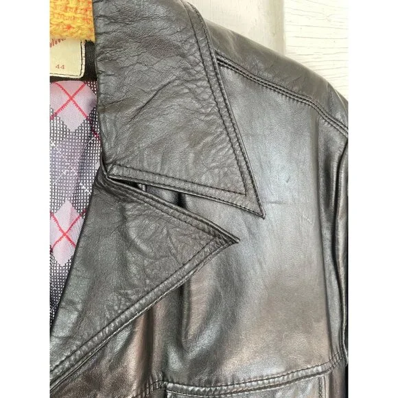 Vintage 1970s Lomeli Of California Leather Jacket Belted Size 42 Mens Black - Picture 8 of 16